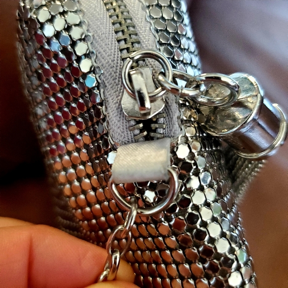 Whiting & Davis Silver Mesh Metal Tassel Crossbody - Picture 10 of 15